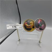 Rooster Carnival Glass hatpin-amber & lavender