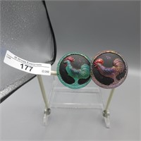 Rooster Carnival Glass hatpin- teal & lavender