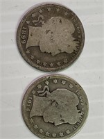 1899, 1914 Barber Quarters x2