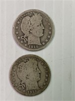1915, 1916 Barber Quarters x2