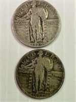 1927, 1929, Standing Liberty Quarter x2