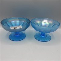 2 Stretch Glass candy compotes, teal & blue