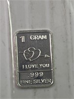 I Love You 1 Gram Silver Bar