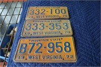 Lot of 3 WV License Plates 72,70,70