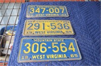 Lot of 3 WV License Plates 63,64,65