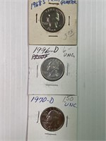 1968-S, 70-D, 96-D Proof BU Quarters