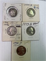1972-S, 73-S, 74-S, 76-S, 77-S Proof Quarters x5