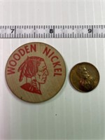 Masonic Penny and Wooden Nickel