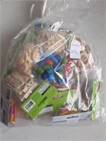 BAG OF WOOD CRAFTS - BEADS, CUBES, MINI-CLOTHESPIN