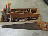 Wooden Tools Box w/Hand Tools