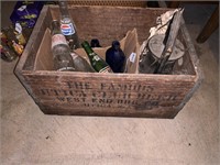 CRATE OF OLD BOTTLES AND LANTERN