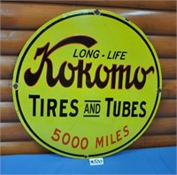 Kokomo Tires and Tubes 30"  porcelain sign
