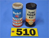 Vtg Flying A & Mobil tin tube repair kits, 4" T