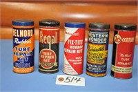 (5) 5 1/2" tin tube repair kits, some w/ contents
