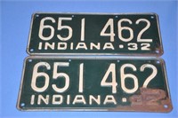 Pr of matched original 1932 Indiana license plates