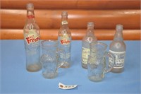 Vintage Frostie Root Beer bottles and mugs