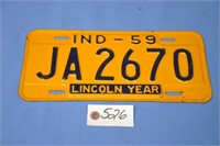 Orig 1959 Indiana "Lincoln Year" license plate