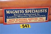 Vintage "Magneto Specialists" tin embossed sign