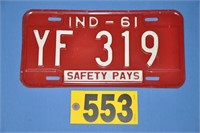 Orig 1961 Indiana license plate