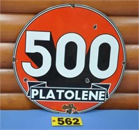 Vintage 500 Platolene porcelain sign, 18" dia
