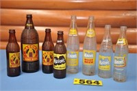 Vtg Mason's Root Beer amber & clear gls bottles