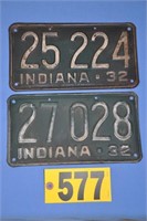 Orig 1932 Indiana license plates, TIMES THE MONEY
