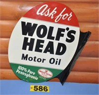 1955 Wolf's Head dealer metal flange sign, NO 024