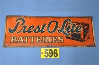 Antique Prest-O-Lite "Batteries" tin sign, 24"x9"