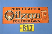 Vintage Oilzum embossed tin sign, 16"x16"