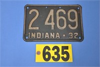 Original 1932 Indiana small license plate