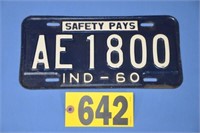 Original 1960 Indiana license plate