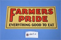 Orig old stock "Farmers Pride" embossed tin sign