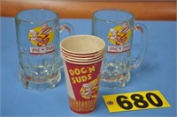Vintage Dog "N" Suds mugs & (5) 12 oz waxed cups