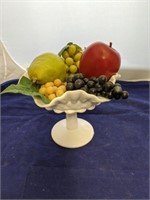 Vintage Milk Glass Decorative Bowl with Fruit