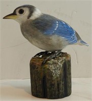 Lot #1837 - Hand carved Baby Blue Jay on