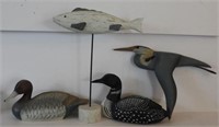 Lot #1926 - Resin Loon Decoy, Wooden Blue Heron,