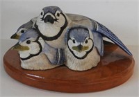 Lot #1935 - Hand carved Blue Jay family signed