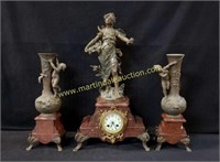 Antique 3 pc French Clock A D Mougin L F Moreau