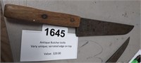 ANTIQUE BUTCHER KNIFE, SERRATED BLADE ON TOP