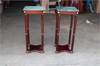 Two Matching Wood & Marble Plant Stands
