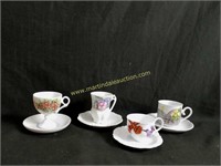 4) Hand Painted Cups & Saucers