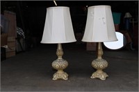 Two Matching Ornate Ceramic Table Lamps