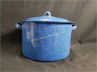 Vintage Blue Speckled Stock Pot