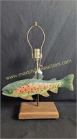 Carved Wood Fish Lamp Signed By Artist