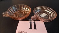 2 QUEEN MARY PINK GLASS HANDLED DISHES/SPOON REST
