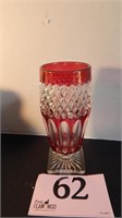 FANCY ETCHED GLASS VASE 7 IN