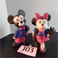 CERAMIC MICKEY MOUSE AND MINNIE MOUSE FIGURINES