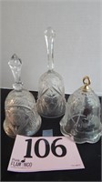 3 ETCHED GLASS BELLS-ONE IS AN ORIGINAL WALTHER