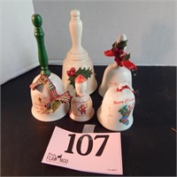 5 ASSORTED HOLIDAY THEMED BELLS 3-7 IN
