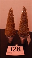 PAIR OF SILVER TONE BEADED TREES 10.5 IN